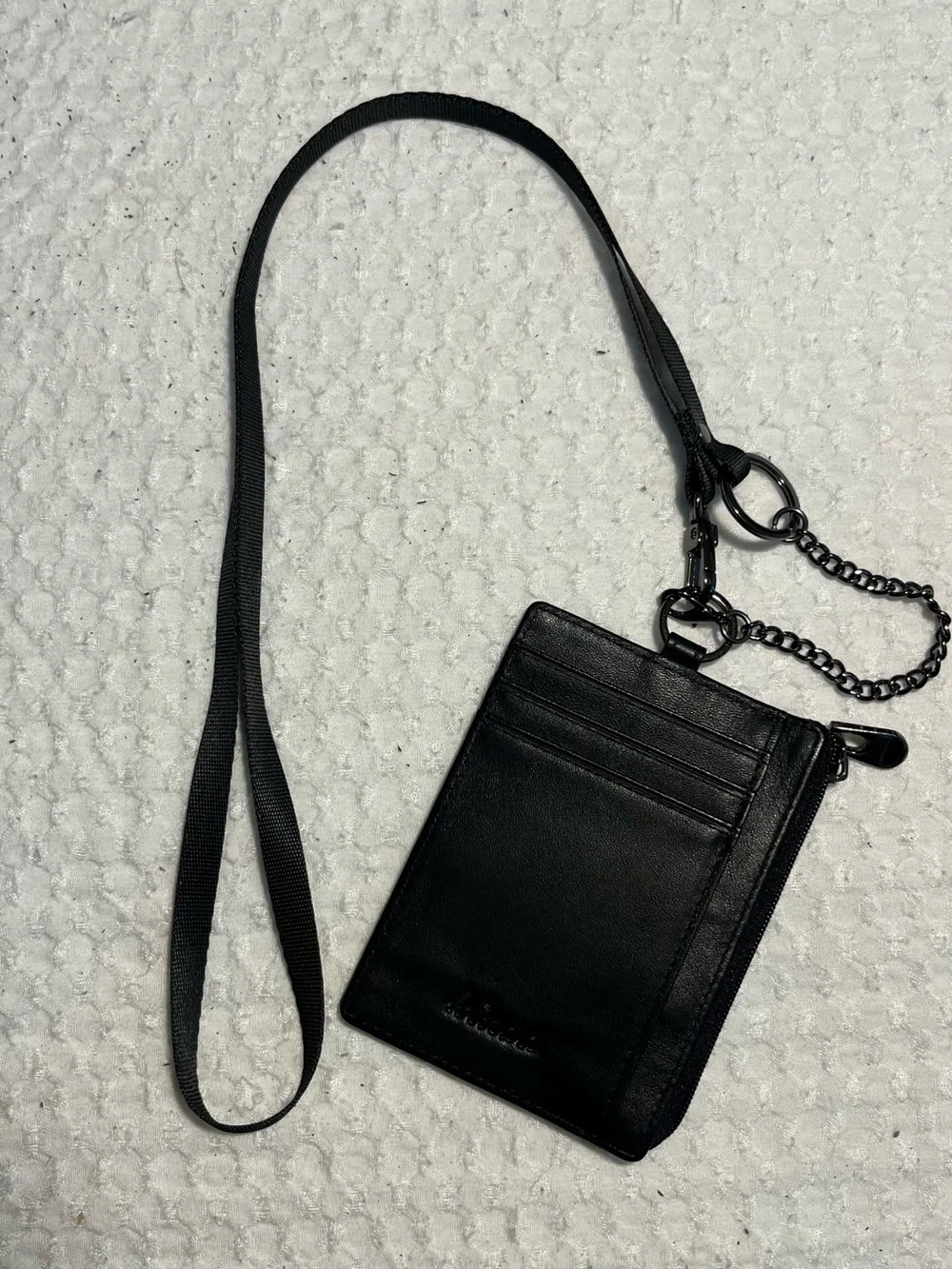 Kinzd Black Leather Card Holder Lanyard Wallet